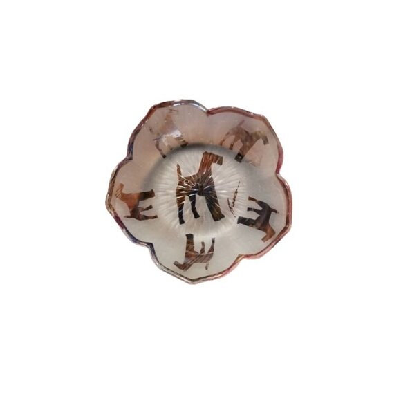 Vintage Iridescent Frosted Glass Bowl W/ Scottie Dog Design & Prism Effect Signe - Picture 6 of 9